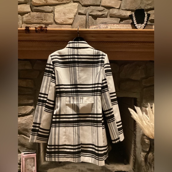 BCX BLACK & WHITE PLAID DOUBLE BREASTED PEACOAT SZ.L - Picture 11 of 16